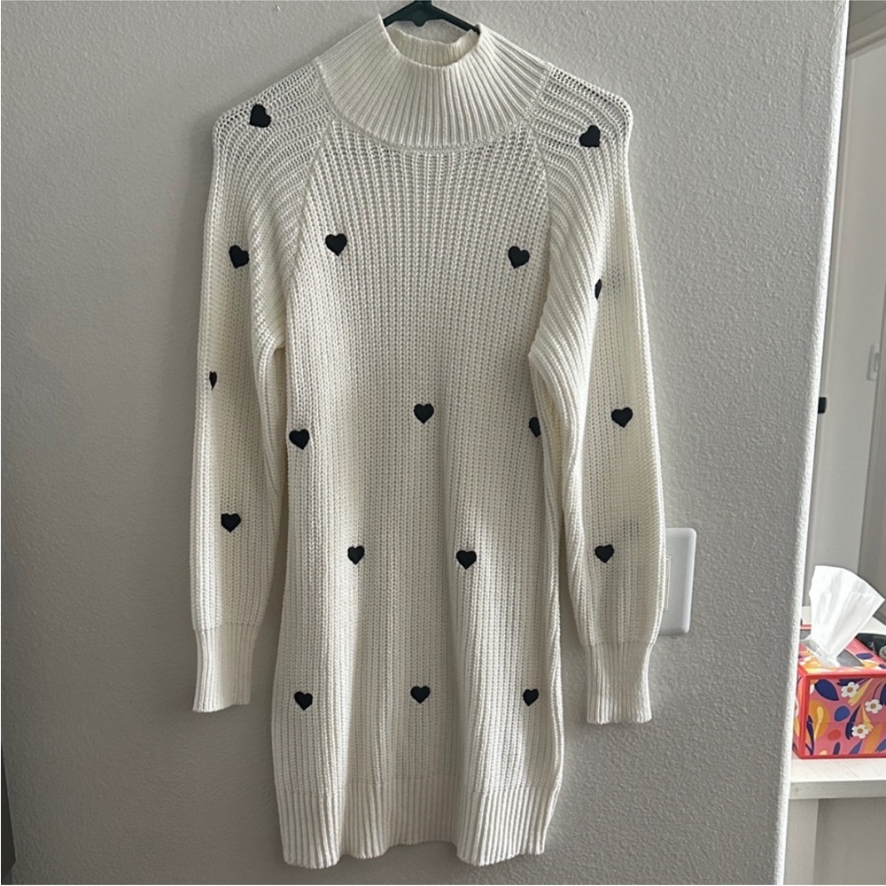Miami White Knit Dress with Black Heart Details